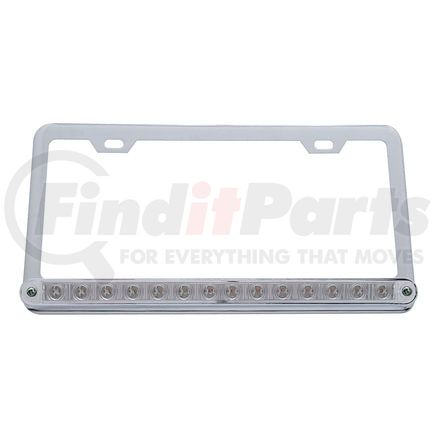 39745 by UNITED PACIFIC - License Plate Frame - Chrome, with 14 LED 12" Light Bar, Amber LED/Clear Lens