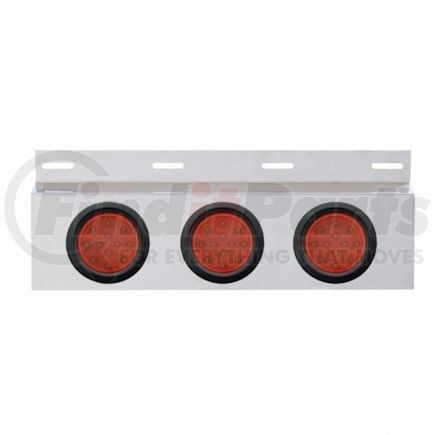 63704 by UNITED PACIFIC - Mud Flap Hanger - Mud Flap Plate, Top, Stainless, with Three 12 LED 4" Lights & Grommets, Red LED/Red Lens