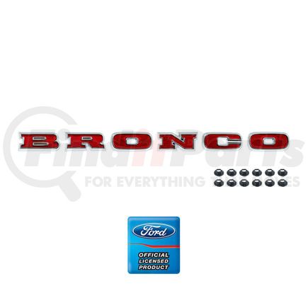 110499 by UNITED PACIFIC - Grille Emblem - Chrome, "BRONCO", with 12 Sped Nuts