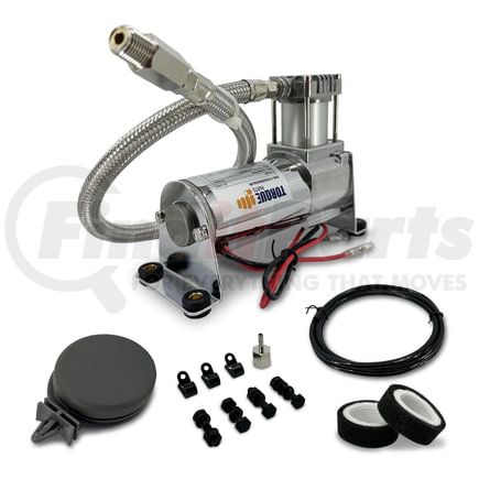 TR16192 by TORQUE PARTS - Chrome Air Compressor, 12V, 120 PSI, with Air Inlet Filter and Tubing