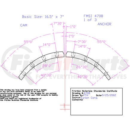 EX4708D-B43 by ABEX - Abex Friction EX4708D-B43 Drum Brake Shoe Lining