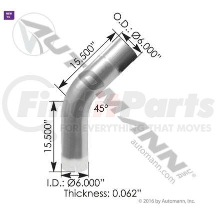 562.U4645E15A by AUTOMANN - EXHAUST ELBOW 6IN 45 DEG ID-OD