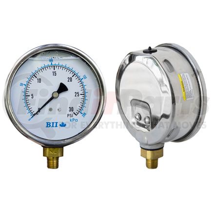 80L4BM030 by TECTRAN - Brake Pressure Gauge - Bottom Mount, 4 in. diameter, 0 - 30 psi, Glycerin Filled