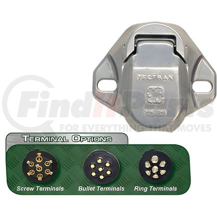 670-75AS by TECTRAN - 7-Way SAE Bull Nose Trailer Receptacle Socket with Spring, Solid Pins