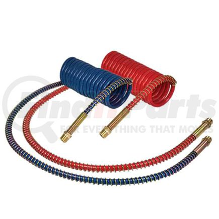 Tectran 16220BV Air Brake Hose 20 ft. Blue V-Line Aircoil with DOT Brass Fittings, 1/2" Tube OD, 12" x 12" Lead Lengths
