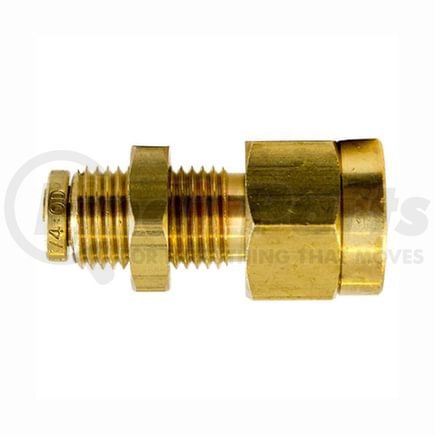 PL1386-4B by TECTRAN - Bulkhead Union Fitting - 1/4 in. Tube, 1/4 in. Thread, Brass, Push-Lock