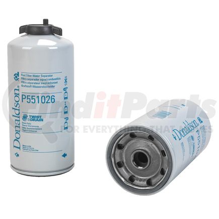 P551026 by DONALDSON - Fuel Filter - 9.59" Water Separator Type, Spin-On Style, Cellulose, Meltblown Media Type