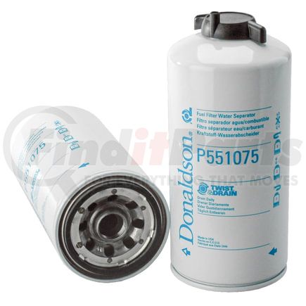 P551075 by DONALDSON - Fuel Filter - 9.59" Water Separator Type, Spin-On Style, Cellulose, Meltblown Media Type