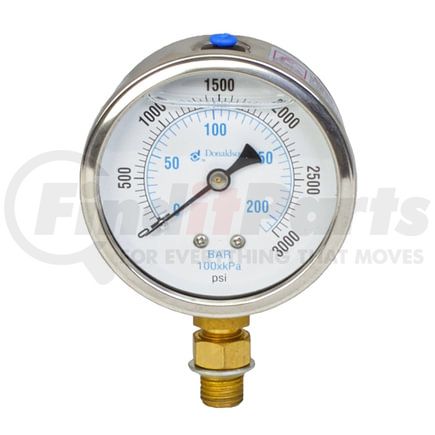 P562737 by DONALDSON - Hydraulic Pressure Gauge - 2.80 in. dia., Bottom, 7/16-20 UN thread size, BAR: 0 - 200 / PSI: 0 - 3000 Pressure Range