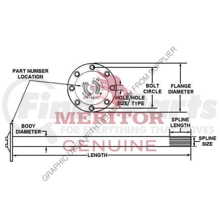 TDA3202A9491 by FREIGHTLINER - Drive Axle Shaft - 43.9, 8, 0.62STR, 2.25, DCDL