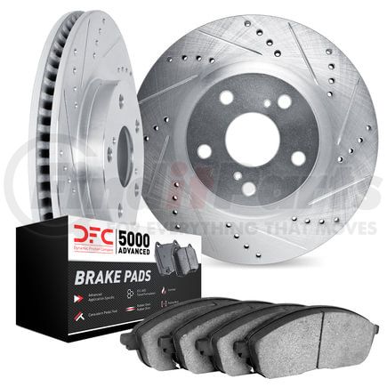 7502-02092 by DYNAMIC FRICTION COMPANY - Rotors-Drilled and Slotted-Silver with 5000 Advanced Brake Pads