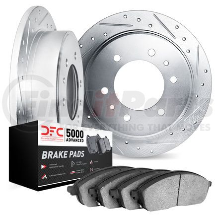 7502-16001 by DYNAMIC FRICTION COMPANY - Rotors-Drilled and Slotted-Silver with 5000 Advanced Brake Pads