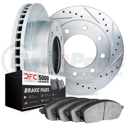 7502-40002 by DYNAMIC FRICTION COMPANY - Brake Rotor - Drilled & Slotted - Silver w/5000 Advanced Brake Pads
