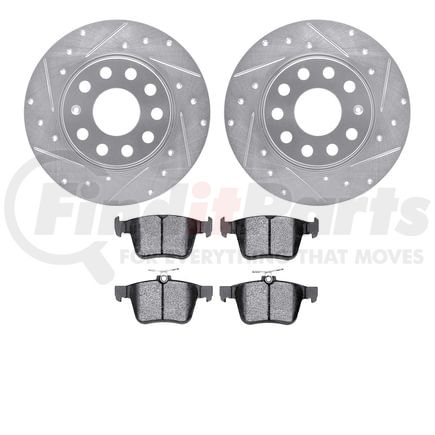 7502-74029 by DYNAMIC FRICTION COMPANY - Brake Rotor - Drilled & Slotted - Silver with 5000 Brake Pads - Ceramic