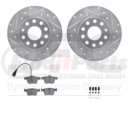 7612-74040 by DYNAMIC FRICTION COMPANY - Rotors-Drilled & Slotted-Silver w/ 5000 Euro Ceramic Brake Pads Incl Hdw