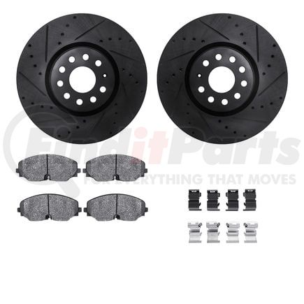 8612-74058 by DYNAMIC FRICTION COMPANY - Rotors-Drilled & Slotted-Black w/ 5000 Euro Ceramic Brake Pads Incl Hdw