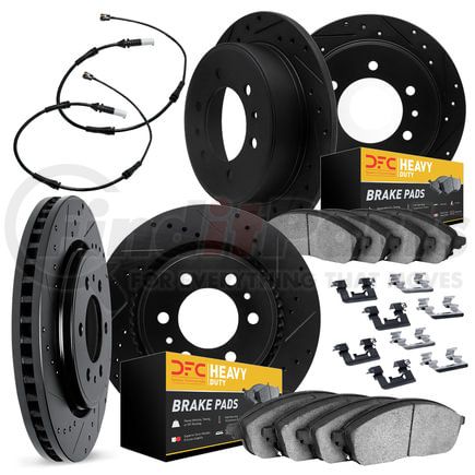 7224-40014 by DYNAMIC FRICTION COMPANY - Brake Rotor - Drilled & Slotted - Silver w/HD Brake Pad w/HW Kit & Sensor