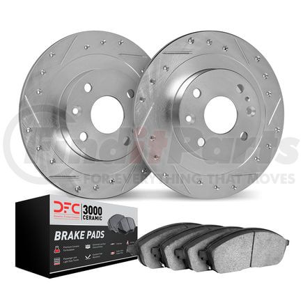 7302-20004 by DYNAMIC FRICTION COMPANY - Brake Rotor - Drilled & Slotted - Silver w/3000 Ceramic Brake Pads