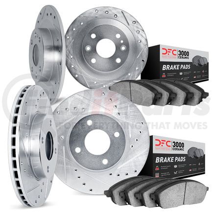 7304-74002 by DYNAMIC FRICTION COMPANY - Brake Rotor - Drilled & Slotted - Silver w/3000 Ceramic Brake Pads