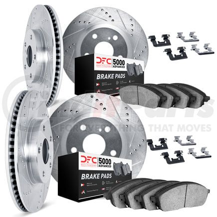 7514-13008 by DYNAMIC FRICTION COMPANY - Rotors-Drilled & Slotted-Silver w/ 5000 Advanced Brake Pads Incl Hdw