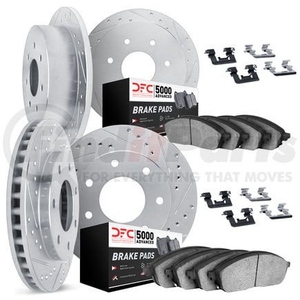 7514-54033 by DYNAMIC FRICTION COMPANY - Brake Rotor - Drilled & Slotted - Silver w/5000 Brake Pads & HW Kit