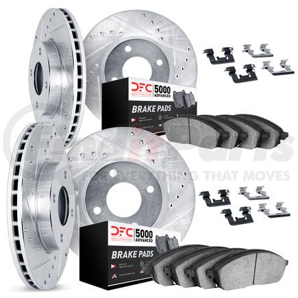7514-56030 by DYNAMIC FRICTION COMPANY - Rotors-Drilled & Slotted-Silver w/ 5000 Advanced Brake Pads Incl Hdw