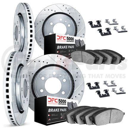 7514-67058 by DYNAMIC FRICTION COMPANY - Brake Rotor - Dimpled & Slotted - Silver w/5000 Brake Pads & HW Kit