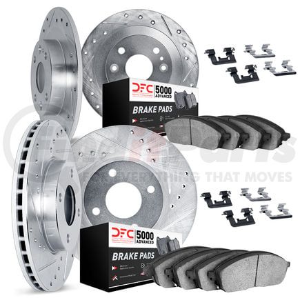 7514-67106 by DYNAMIC FRICTION COMPANY - Rotors-Drilled & Slotted-Silver w/ 5000 Advanced Brake Pads Incl Hdw