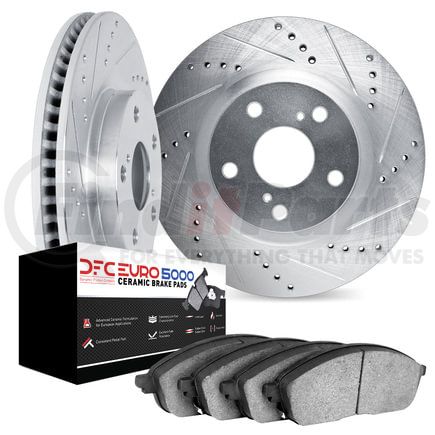 7602-31119 by DYNAMIC FRICTION COMPANY - Rotors-Drilled and Slotted-Silver with 5000 Euro Ceramic Brake Pads