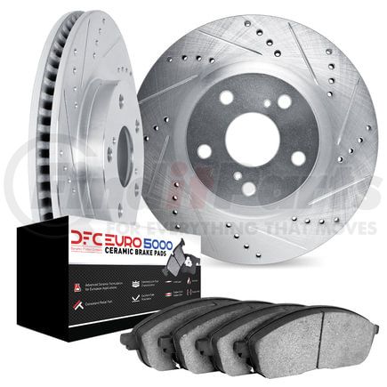 7602-45009 by DYNAMIC FRICTION COMPANY - Rotors-Drilled and Slotted-Silver with 5000 Euro Ceramic Brake Pads