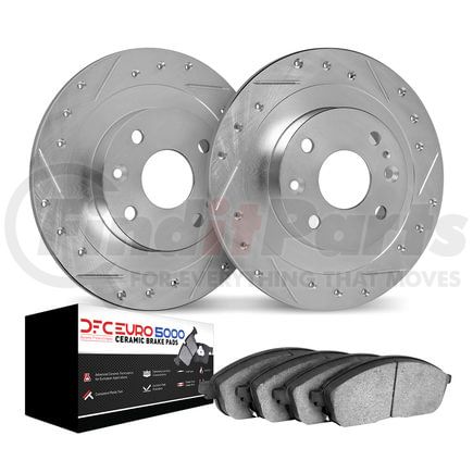 7602-74005 by DYNAMIC FRICTION COMPANY - Rotors-Drilled and Slotted-Silver with 5000 Euro Ceramic Brake Pads