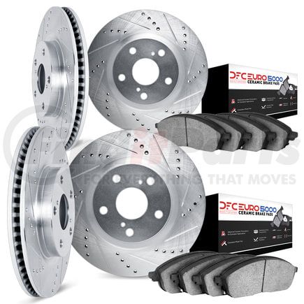 7604-20006 by DYNAMIC FRICTION COMPANY - Rotors-Drilled and Slotted-Silver with 5000 Euro Ceramic Brake Pads