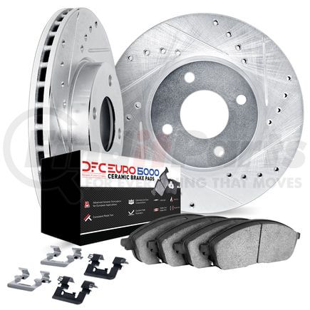 7612-32005 by DYNAMIC FRICTION COMPANY - Rotors-Drilled & Slotted-Silver w/ 5000 Euro Ceramic Brake Pads Incl Hdw