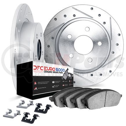 7612-63073 by DYNAMIC FRICTION COMPANY - Rotors-Drilled & Slotted-Silver w/ 5000 Euro Ceramic Brake Pads Incl Hdw