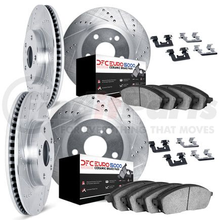 7614-31025 by DYNAMIC FRICTION COMPANY - Rotors-Drilled & Slotted-Silver w/ 5000 Euro Ceramic Brake Pads Incl Hdw