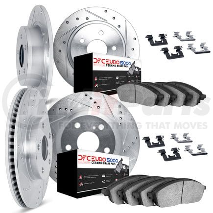 7614-32000 by DYNAMIC FRICTION COMPANY - Rotors-Drilled & Slotted-Silver w/ 5000 Euro Ceramic Brake Pads Incl Hdw