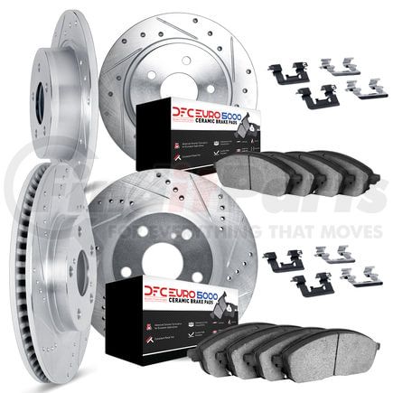 7614-63034 by DYNAMIC FRICTION COMPANY - Rotors-Drilled & Slotted-Silver w/ 5000 Euro Ceramic Brake Pads Incl Hdw