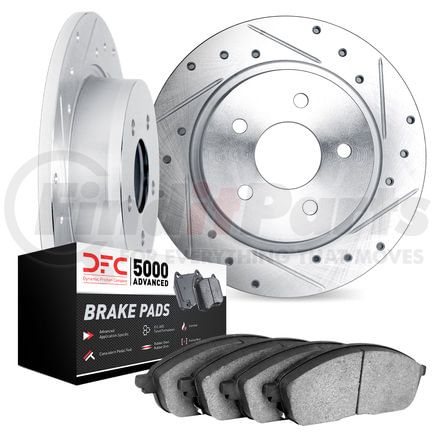 7502-74022 by DYNAMIC FRICTION COMPANY - Rotors-Drilled and Slotted-Silver with 5000 Advanced Brake Pads