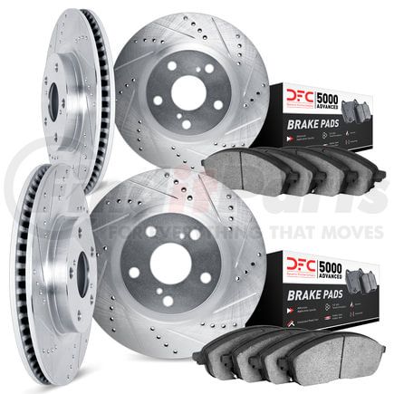 7504-02002 by DYNAMIC FRICTION COMPANY - Rotors-Drilled and Slotted-Silver with 5000 Advanced Brake Pads