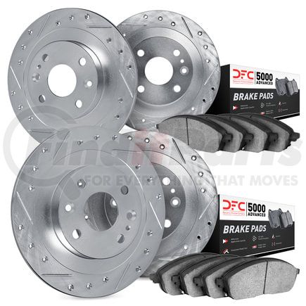 7504-07010 by DYNAMIC FRICTION COMPANY - Rotors-Drilled and Slotted-Silver with 5000 Advanced Brake Pads