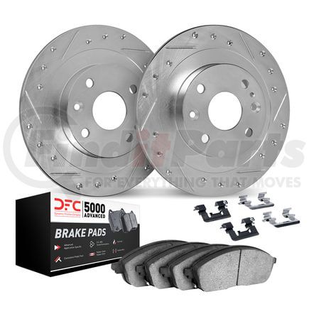 7512-14001 by DYNAMIC FRICTION COMPANY - Rotors-Drilled & Slotted-Silver w/ 5000 Advanced Brake Pads Incl Hdw