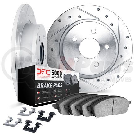 7512-42020 by DYNAMIC FRICTION COMPANY - Brake Rotor - Drilled & Slotted - Silver w/5000 Brake Pads & HW Kit