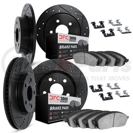 8314-03072 by DYNAMIC FRICTION COMPANY - Brake Rotor - Drilled & Slotted - Black w/3000 Ceramic Brake Pads and HW Kit