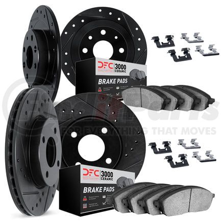 8314-07002 by DYNAMIC FRICTION COMPANY - Brake Rotor - Drilled & Slotted - Black w/3000 Ceramic Brake Pads and HW Kit