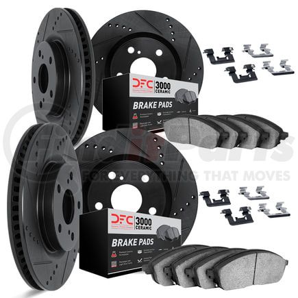 8314-31065 by DYNAMIC FRICTION COMPANY - Brake Rotor - Drilled & Slotted - Black w/3000 Ceramic Brake Pads and HW Kit