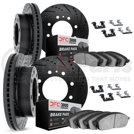 8314-54044 by DYNAMIC FRICTION COMPANY - Brake Rotor - Drilled & Slotted - Black w/3000 Ceramic Brake Pads & HW Kit