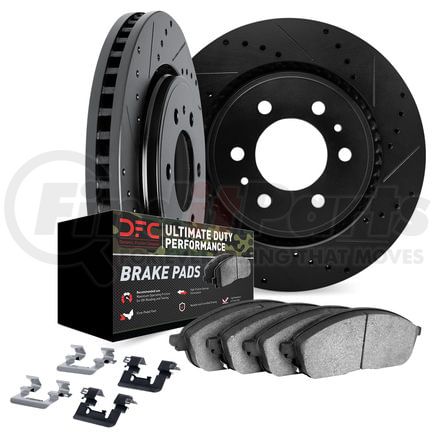 8412-40025 by DYNAMIC FRICTION COMPANY - Brake Rotor Drilled & Slotted - Black- w/Ulitmate Duty Brake Pad & HW Kit