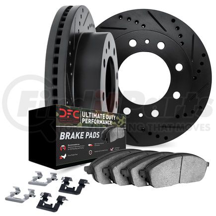8412-54098 by DYNAMIC FRICTION COMPANY - Brake Rotor Drilled & Slotted - Black- w/Ulitmate Duty Brake Pad & HW Kit