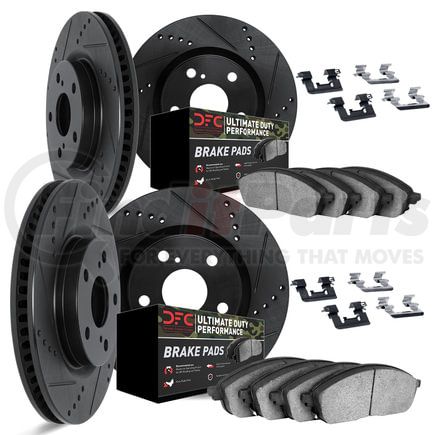 8414-40002 by DYNAMIC FRICTION COMPANY - Brake Rotor Drilled & Slotted - Black- w/Ulitmate Duty Brake Pad & HW Kit