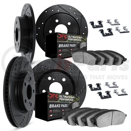 8414-42003 by DYNAMIC FRICTION COMPANY - Brake Rotor Drilled & Slotted - Black- w/Ulitmate Duty Brake Pad & HW Kit